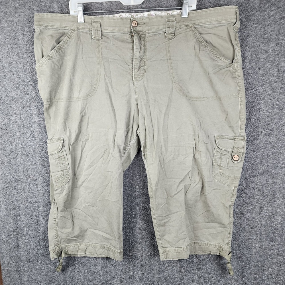 Lee Cargo Capri Pants Womens 22W Medium Olive Green Utility Crop Tie Hem